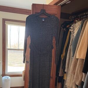 Long Sleeve Black Heather Knit Maxi Dress